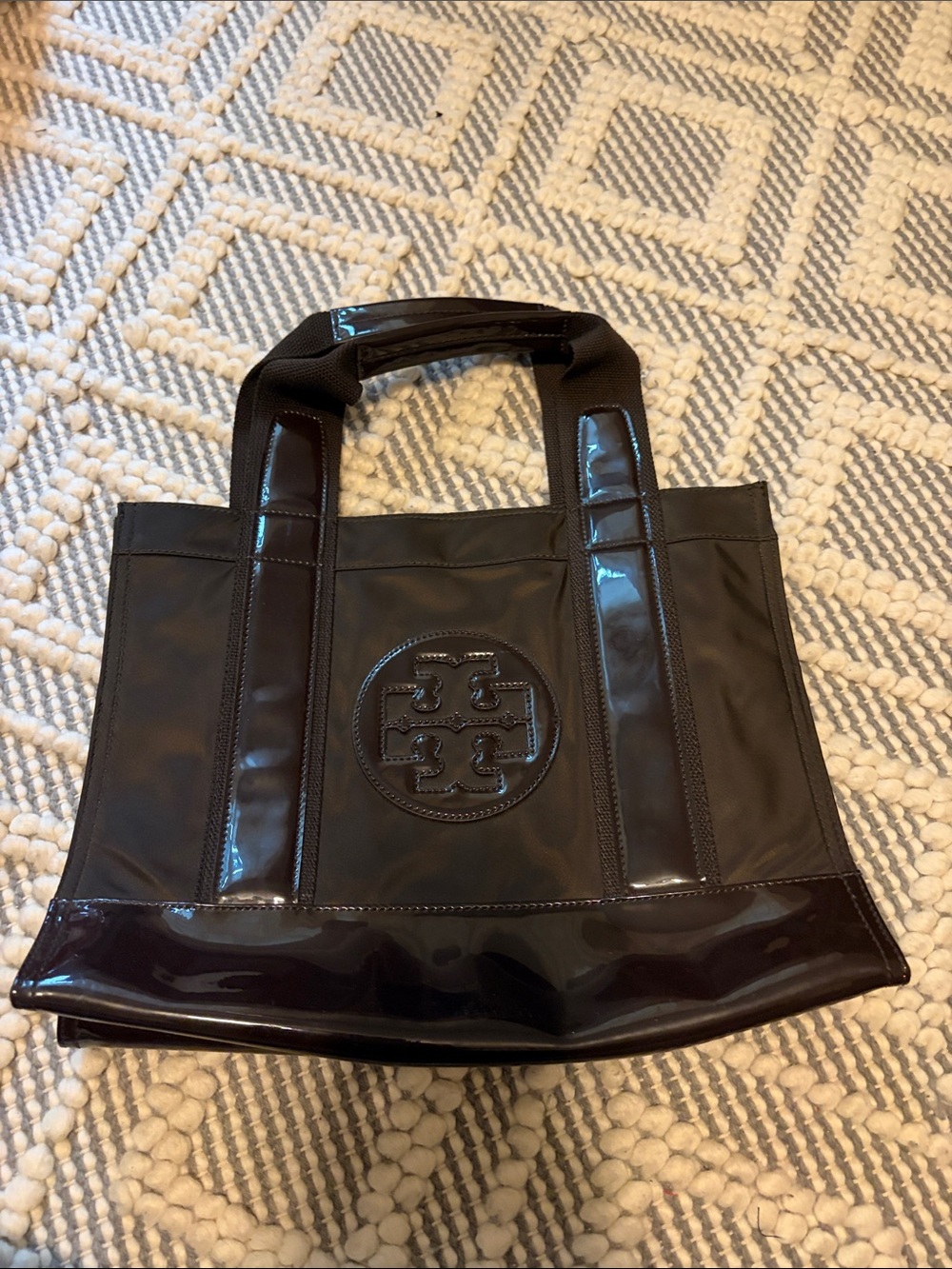 Tory Burch Brown Patent-Trim Logo Tote